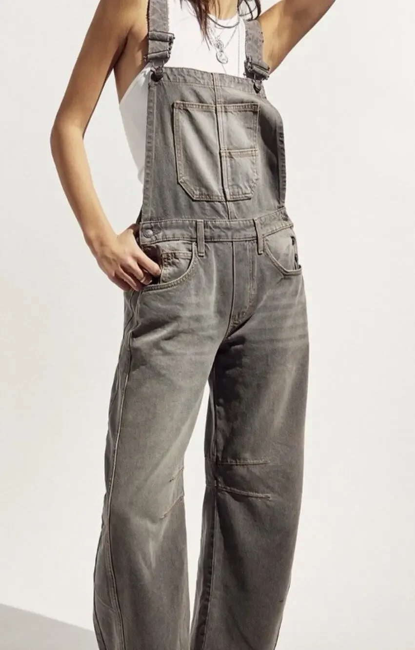 Free People Washed Olive Overalls Jumpsuit